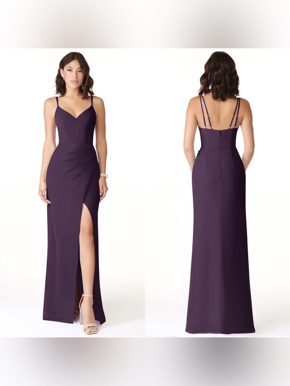 AZAZIE Leo Plum Mermaid V-Neck Pleated Chiffon Dress